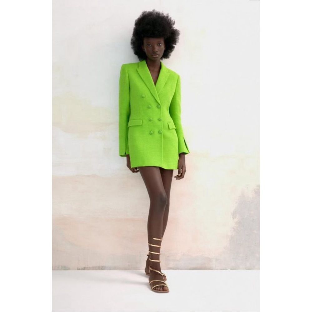 Zara Neon Green Double-Breasted Blazer Dress - Picture 4 of 12